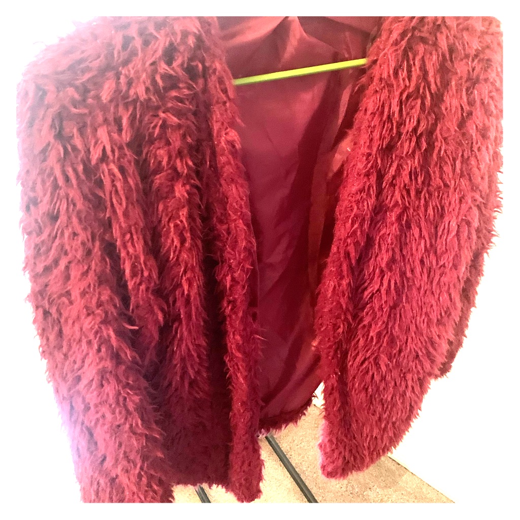 Burgundy Faux Fur Coat.